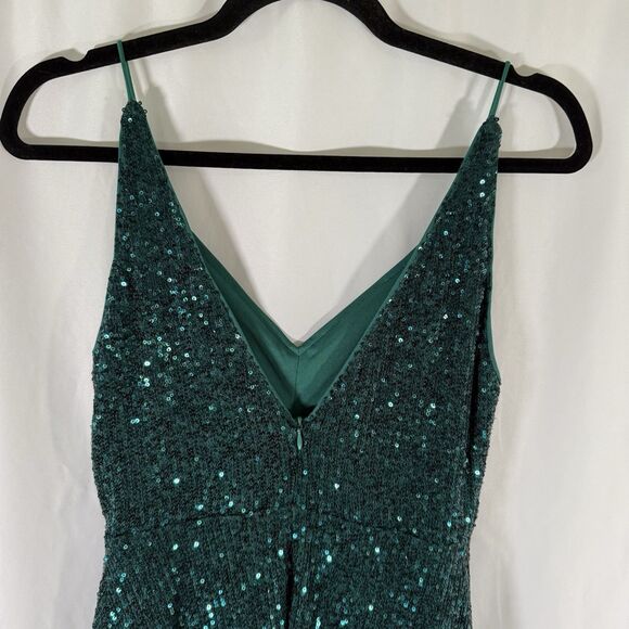 Lulus Mini Dress Women's Small Green Sequin VNeck Spaghetti Strap - Picture 9 of 11
